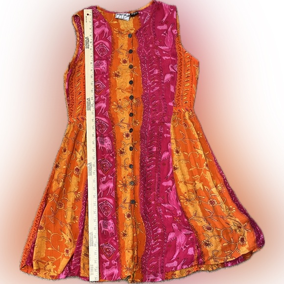 90’s Boho Vibrant Pink and Orange Sleeveless Dress size M - Picture 5 of 9